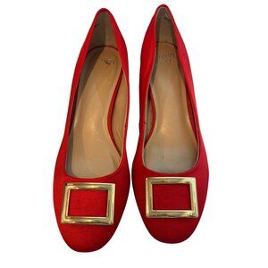CROWN & IVY Becky Red Gold Block Heel Shoes Sz 10